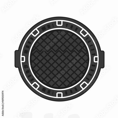 Sewer Manhole Cover Design in Black Circular Style for Urban Infrastructure Projects, City Planning Blogs, Construction Websites, and Engineering Education Materials