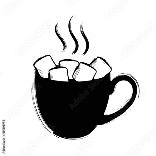 Mug with Marshmallows Steaming for Beverage Blogs, Cozy Website Content, Winter Warmth, Recipe Cards, and Food Awareness