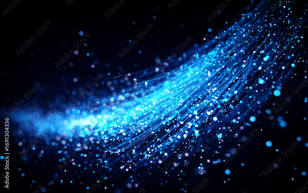 Fototapeta premium Blue Fiber Optic Wires Displaying High-Speed Data Transmission