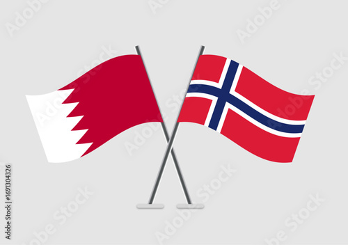 Bahrain and Norway vector flags in vector art unity display