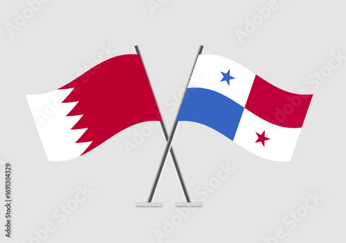 Bahrain and Panama vector flags set in two-pole graphic design