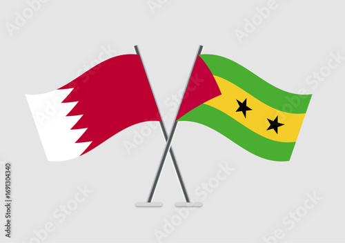 Bahrain and Sao Tome and Principe vector flags visual with flat pole effect
