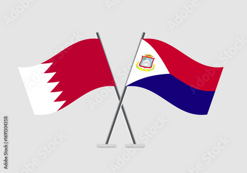 Bahrain and Saint Martin vector flags drawing symbolizing nations