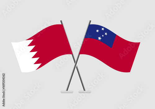 Bahrain and Samoa vector flags image with symmetry and wave