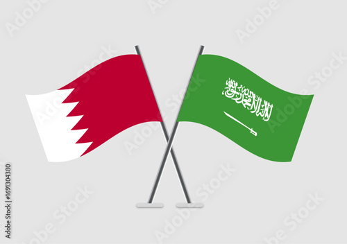Bahrain and Saudi Arabia vector flags paired in concept of agreement