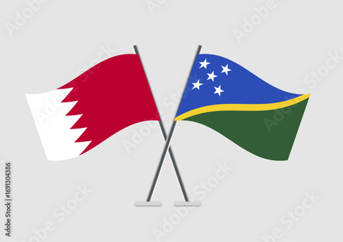 Bahrain and Solomon Islands vector flags on white with shadow effects