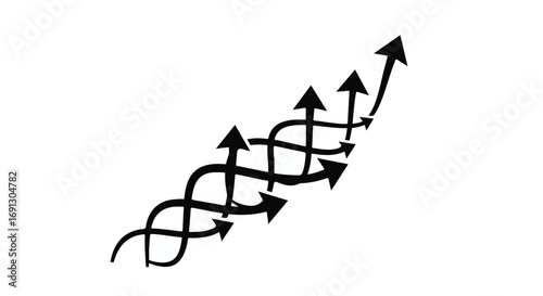 Abstract representation of upward growth and progress with intertwined arrows