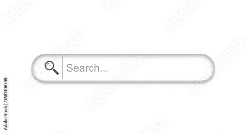 Blank search bar with magnifying glass on an isolated transparent background, ready for input.