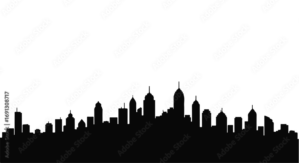 Fototapeta premium Modern city skyline silhouette against a bright white background