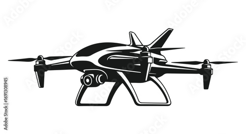 Modern drone with camera poised for aerial photography and videography