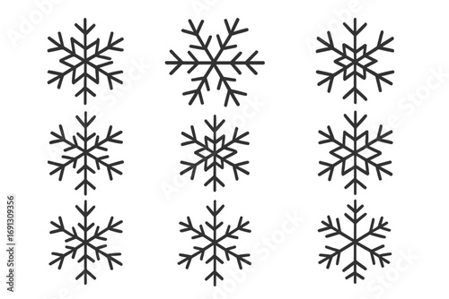 Set of snowflake line icons with editable stroke. Winter christmas holiday symbol collection. Minimal linear pictogram for design. Vector illustration isolated on white.