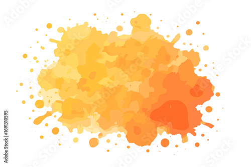 Abstract yellow orange watercolor splash. Hand drawn paint splatter stain for background texture. Artistic design element. Vector illustration isolated on white background.