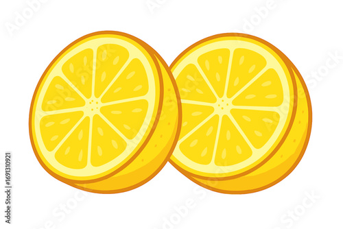 Fresh lemon slices vector cartoon illustration. Two cut citrus fruits side by side. Juicy, sour, yellow fruit for healthy food, diet, lemonade, refreshment, and vitamin C.