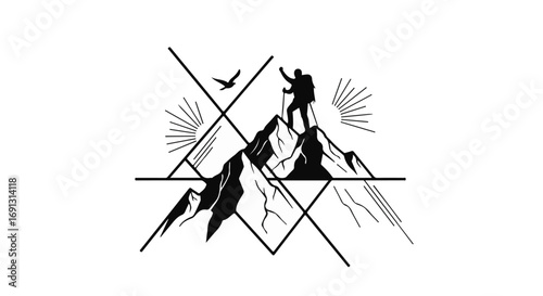 Adventurous hiker reaching the summit of a majestic mountain peak.