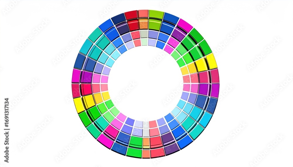 Fototapeta premium Circular Arrangement Of Colorful Squares On White Background Abstract Composition