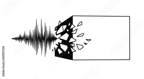 Sound wave shattering a solid block, symbolizing impact and disruption