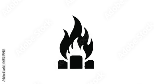 Simple black icon representing a small campfire with flames