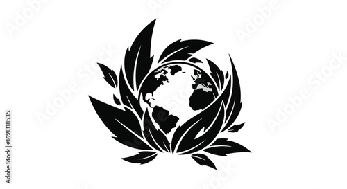 Global nature conservation symbol with earth and leaves