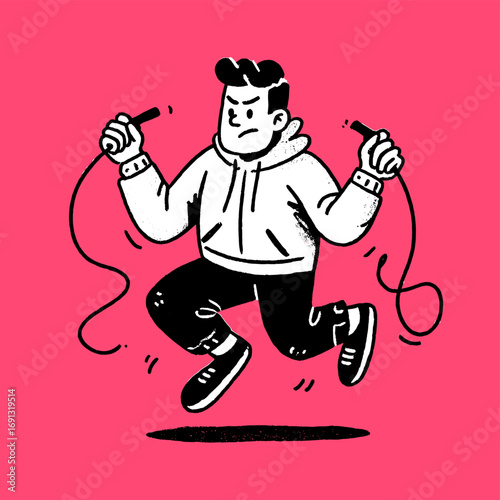 A person jumping rope, exuding determination and energy, a dynamic pose