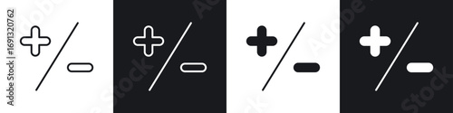 Plus minus icon symbol collection on white background.