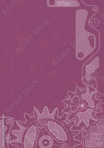 Gears draft on grunge background
