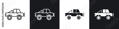 Monster truck icon symbol collection on white background.