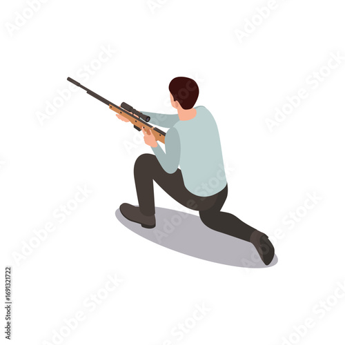 A Man with a Gun Illustration in Shooting Position