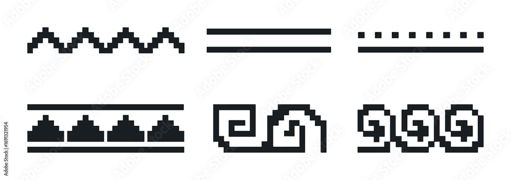 Obraz premium Video game silhouette icon set. featuring wave, bar, dot, zigzag, spiral, and loop patterns.