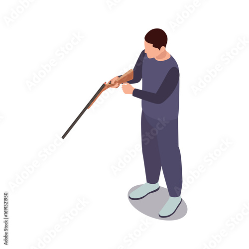 Man with gun isometric vector illustration