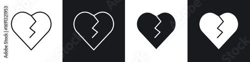 Heart Crack icon symbol collection on white background.