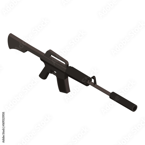 Assault Rifle with Suppressor Isolated on White Background