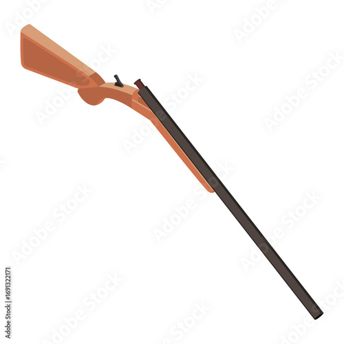 Isometric illustration of a classic wooden hunting shotgun firearm
