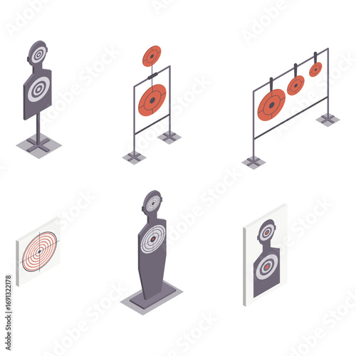 Set A collection of various isometric shooting range targets for practice