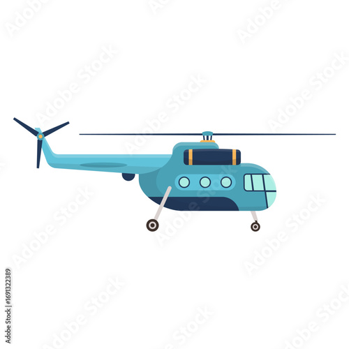 Blue Helicopter Cartoon Illustration Isolated on White