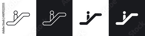 Escalator icon symbol collection on white background.