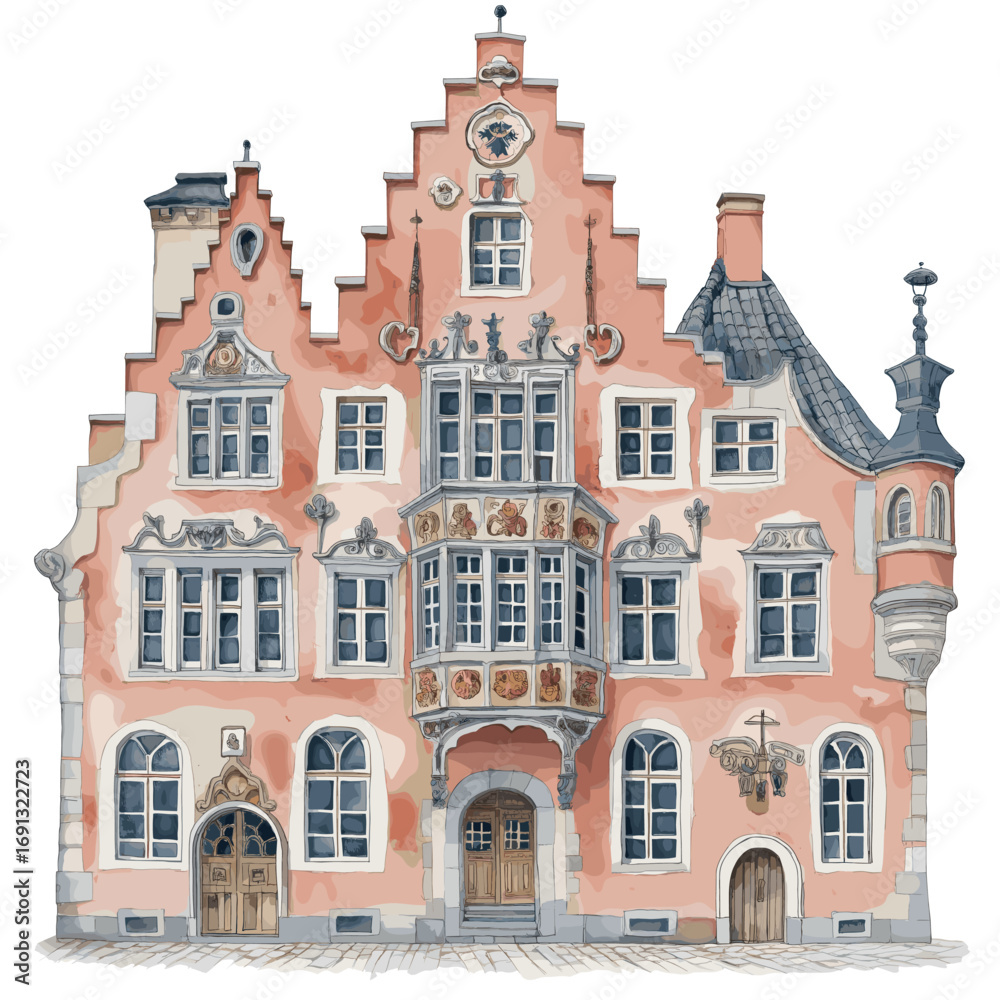 Fototapeta premium House of the Blackheads. House of the Blackheads watercolor vector illustration