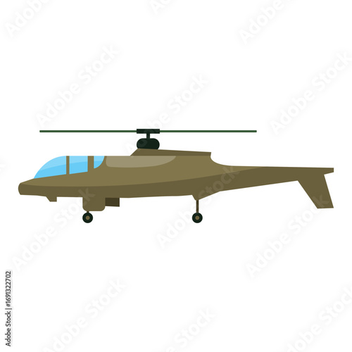 Military attack helicopter icon in a flat cartoon illustration