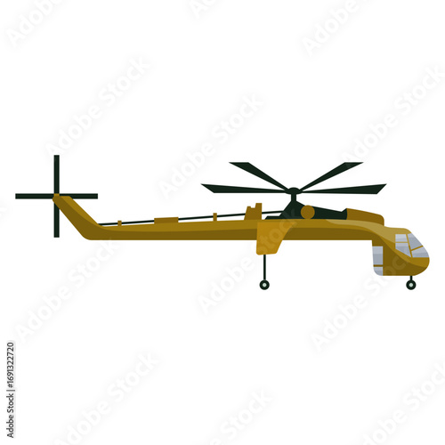 Sleek Olive Drab Helicopter Vector Graphic Against White Backdrop