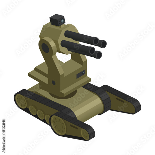 Isometric illustration of a military automated turret system