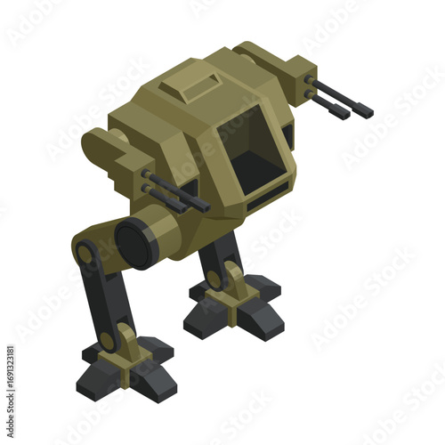 Isometric View of a Military Robot Walker Ready for Battle