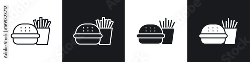 Burger Fries icon symbol collection on white background.