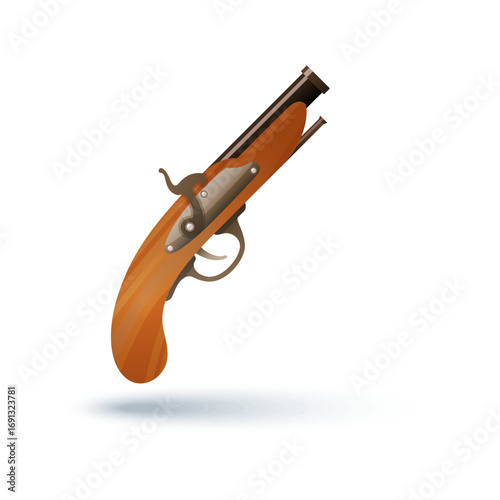 Vintage flintlock pistol illustration on a white background