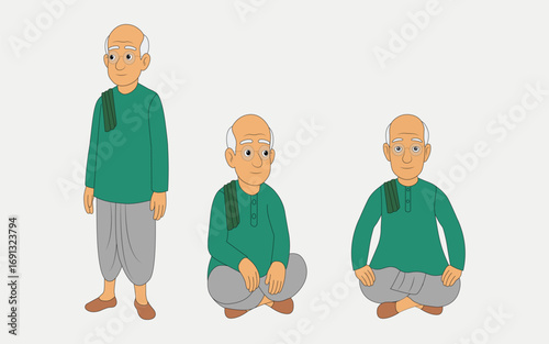 indian village old man cartoon character design for 2d animation