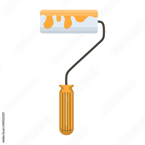 Creative home renovation concept with a yellow paint roller illustration