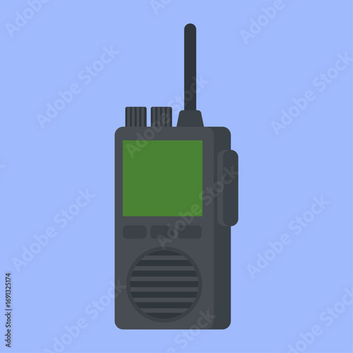 Concept of wireless connection showing a portable two-way radio device illustration