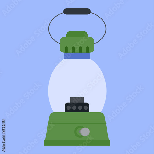 Vintage camping lantern illustration with a blue background