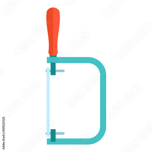 Hand Saw With Orange Handle and Blue Frame, Tool For Wood Cutting