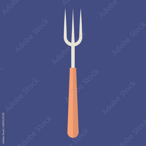 Stylish Illustration of a Metal Fork with Wooden Handle on Blue