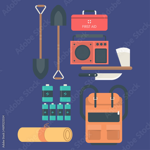 Set Survival Gear Illustration Essential Tools for Outdoor Adventures and Emergencies