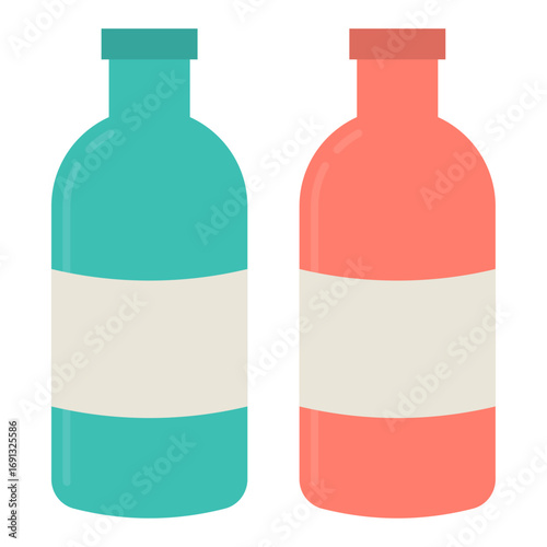 Two colorful bottles side by side with blank labels for product advertisement